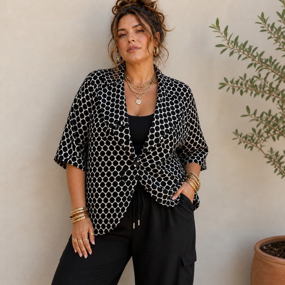 DM Graphic Polka Dot Jacket Mod Art Cropped Boxy Funky Statement Blazer L